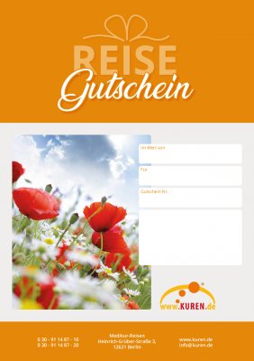 Reisegutschein von Medikur Reisen für eine Kur-, Wellness- oder Erholungsreise in Europa