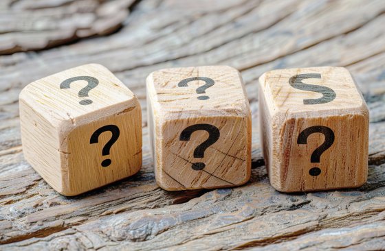 Wooden cubes with question marks—unlock endless possibilities.